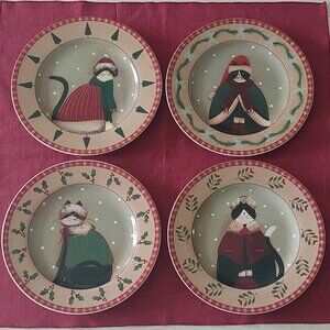 Oneida Sakura Holiday Cats Set of 4 Salad/Dessert Plates
